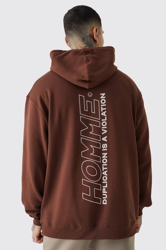Men's Tall Oversized Homme Back Print Graphic Hoodie - Brown - S, Brown