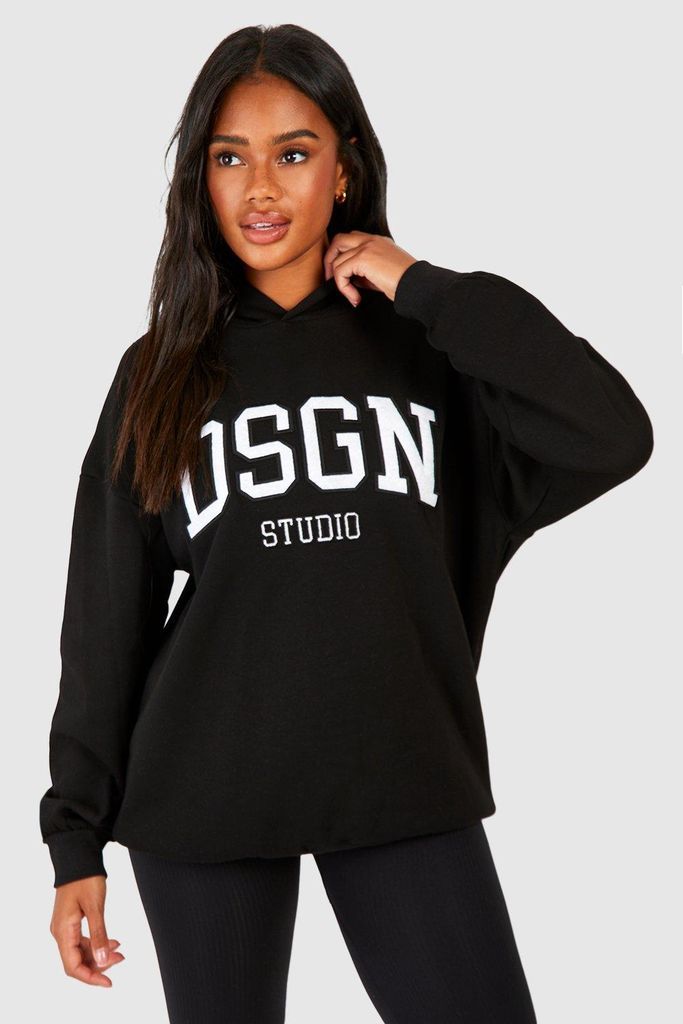 Womens Dsgn Studio Applique Embroidered Oversized Hoodie - Black - S, Black