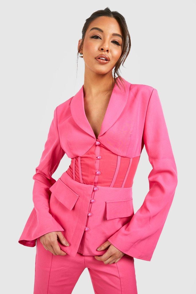 Womens Fitted Corset Waist Tailored Blazer - Pink - 6, Pink