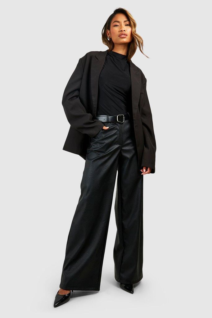 Womens Leather Look Slouchy Dad Trouser - Black - 6, Black