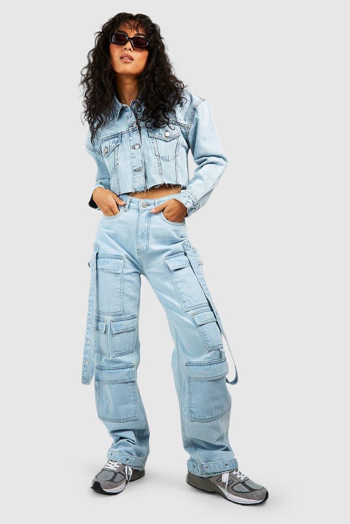 Womens Multi Pocket Baggy Cargo Jeans - Blue - 6, Blue