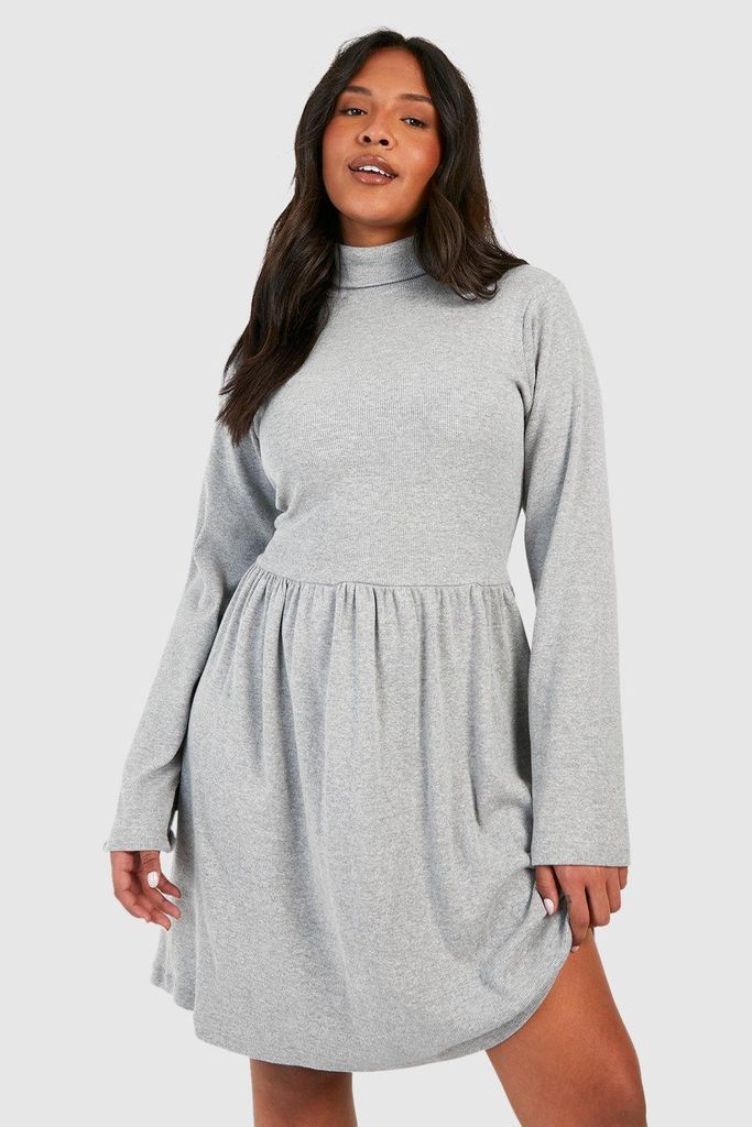 Womens Plus Cotton Roll Neck Skater Dress - Grey - 16, Grey