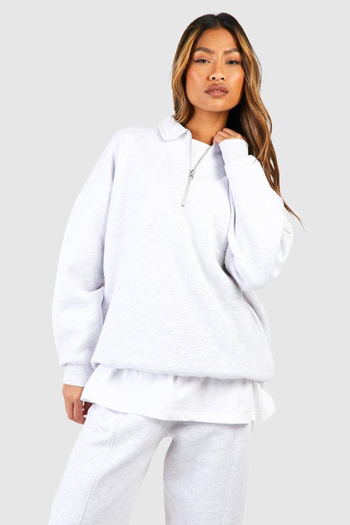Womens Premium Seam Detail Collared Oversized Sweatshirt - Grey - S, Grey