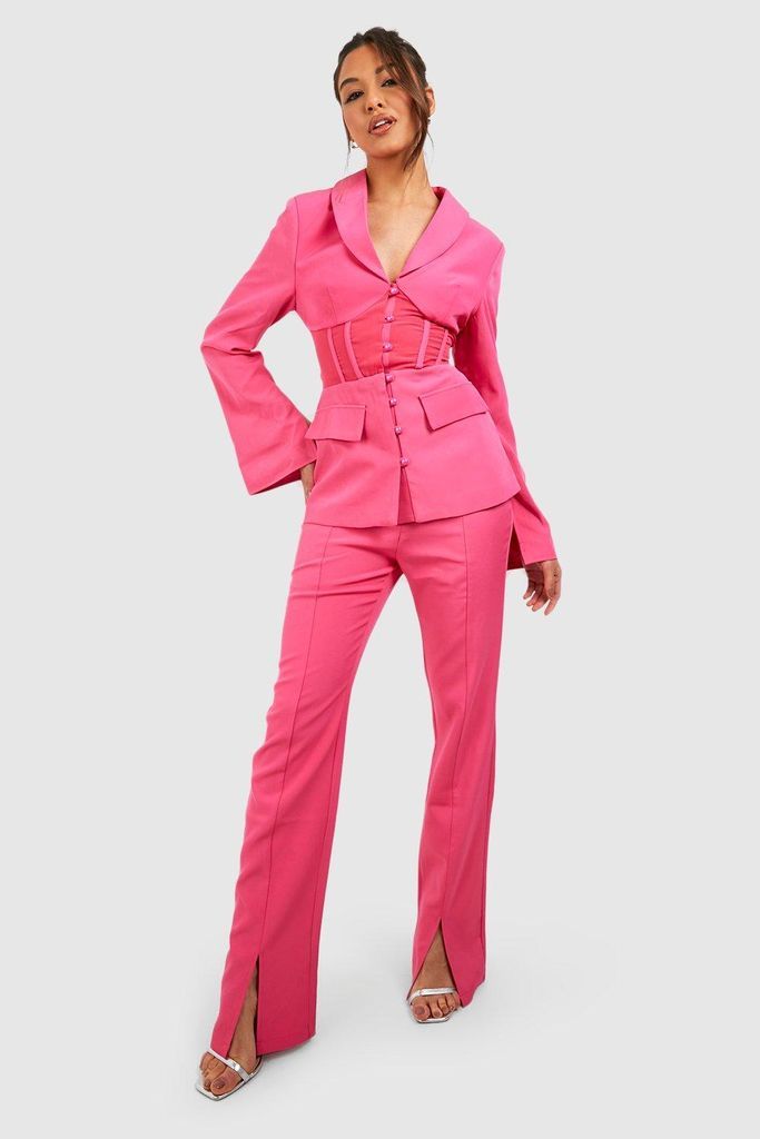 Womens Split Front Slim Fit Tailored Trousers - Pink - 6, Pink