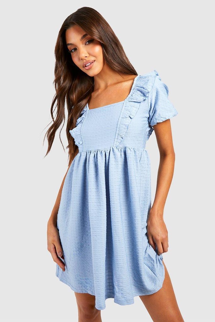 Womens Textured Ruffle Smock Dress - Blue - 8, Blue