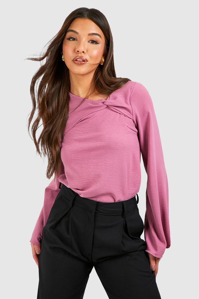 Womens Hammered Knot Detail Volume Sleeve Blouse - Pink - 6, Pink