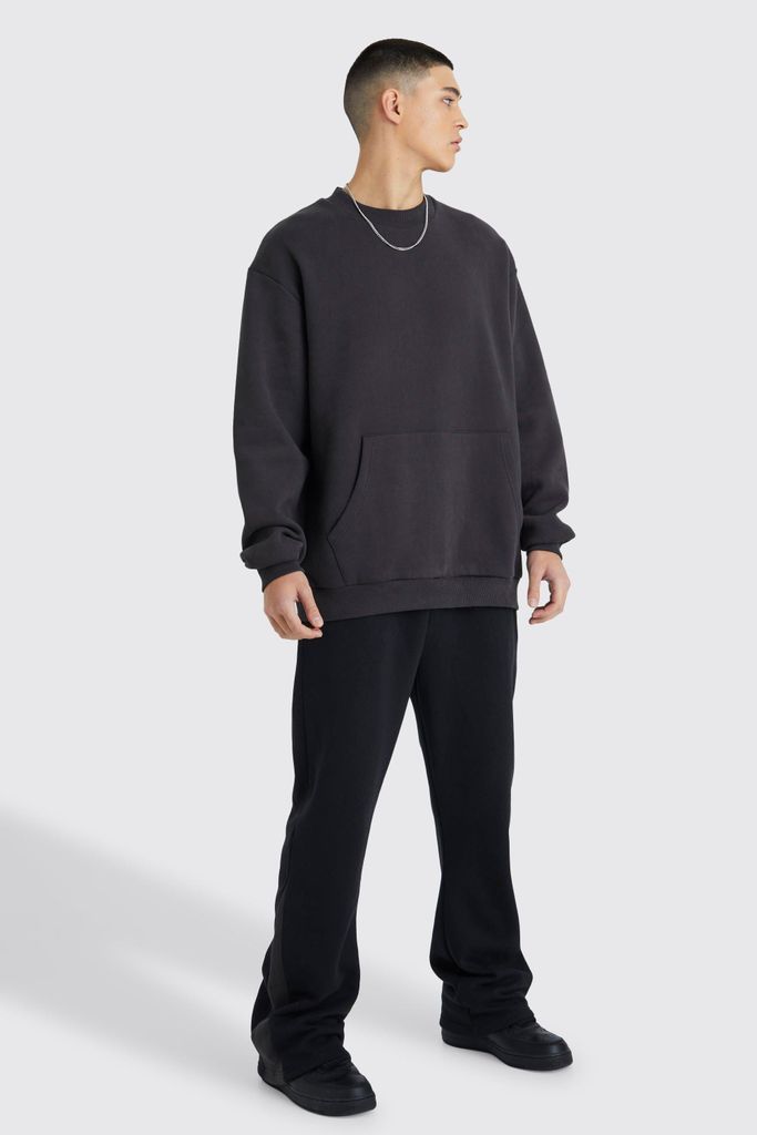 Men's Extended Neck Sweatshirt Gusset Tracksuit - Black - S, Black