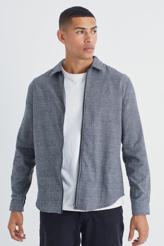 Men's Long Sleeve Check Zip Overshirt - Grey - S, Grey