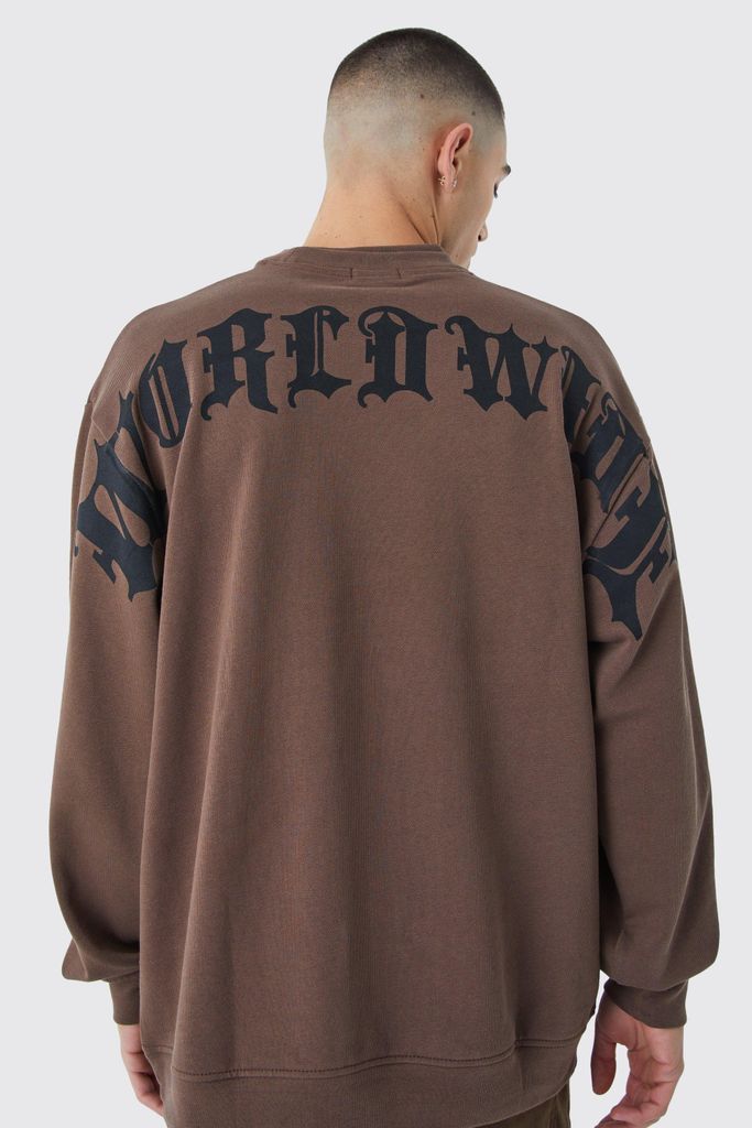 Men's Oversized Heavy Large Text Sweatshirt - Brown - S, Brown