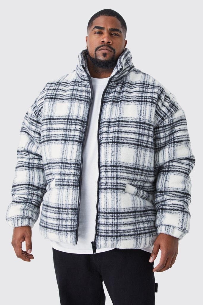 Men's Plus Brushed Check Funnel Neck Puffer - White - Xxxl, White