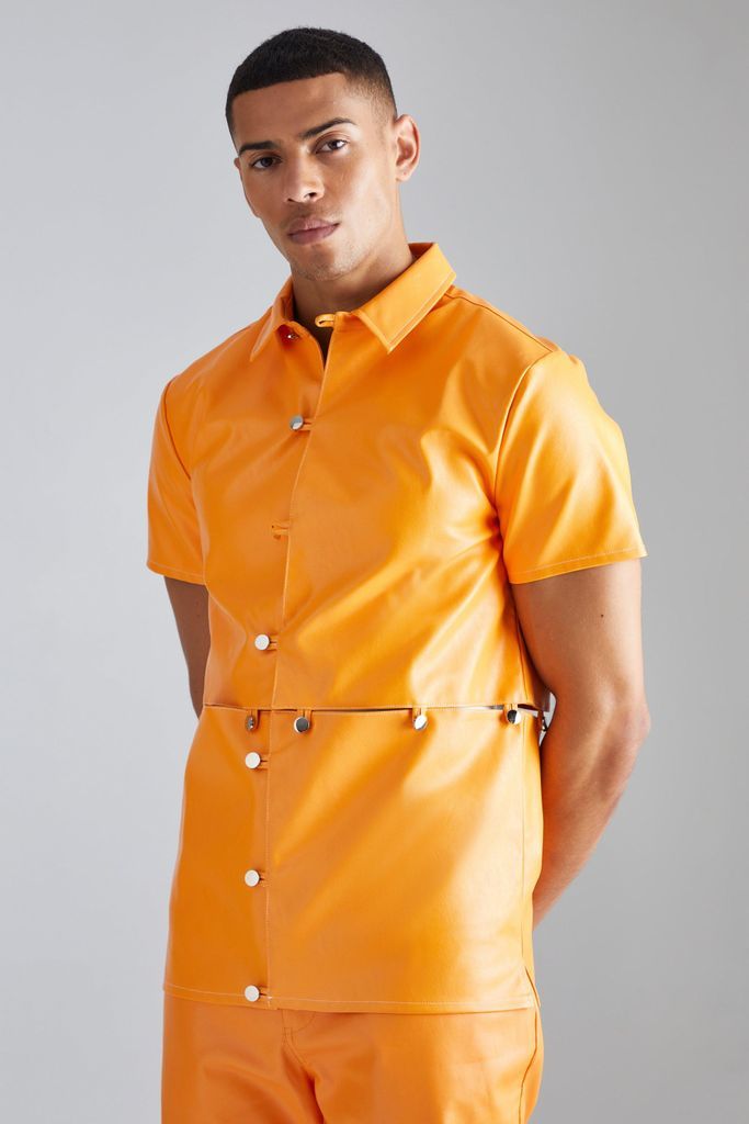 Men's Pu Short Sleeve Detachable Shirt - Orange - S, Orange
