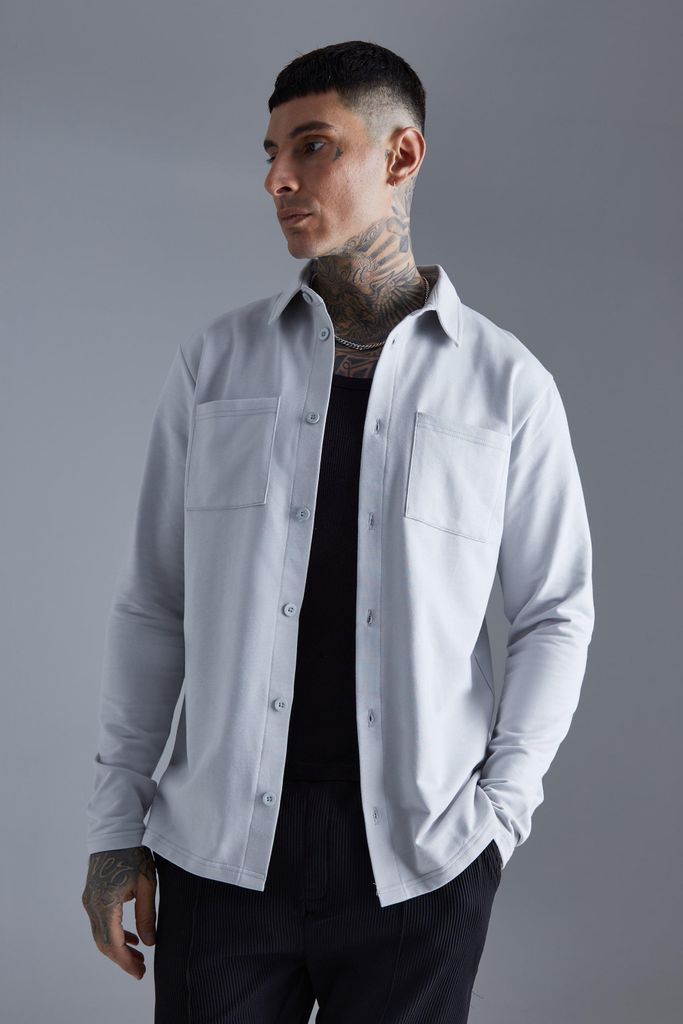 Men's Tall Jersey Utility Overshirt - Grey - S, Grey