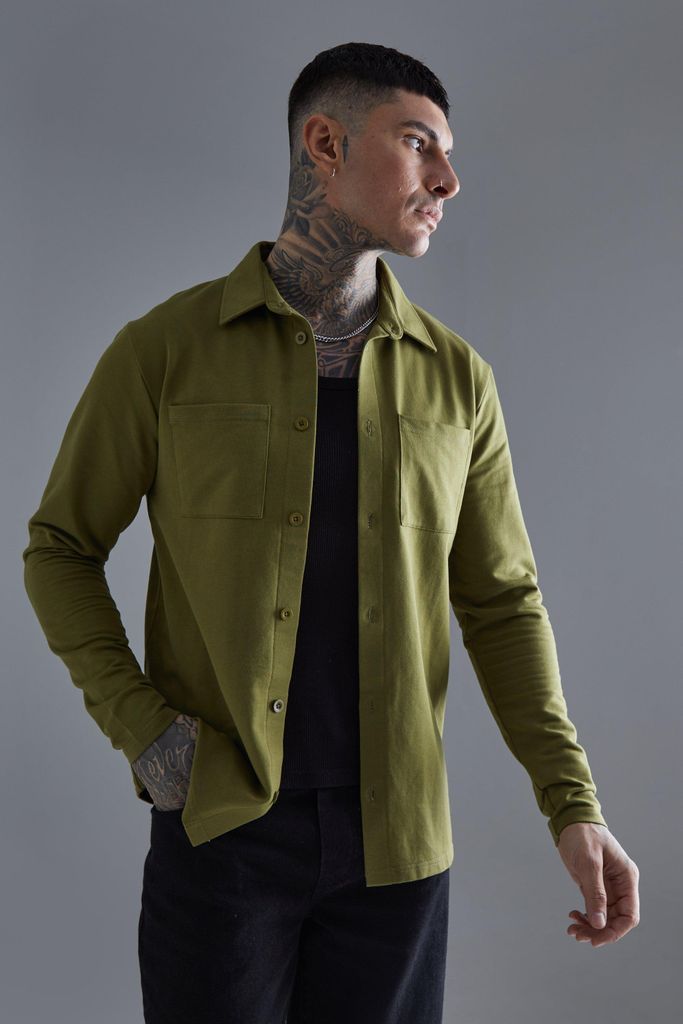 Men's Tall Jersey Utility Overshirt - Green - S, Green