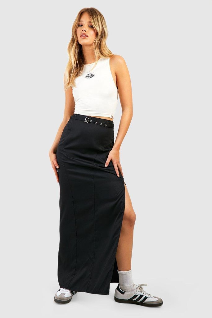 Womens Belted Seam Detail Maxi Skirt - Black - 6, Black