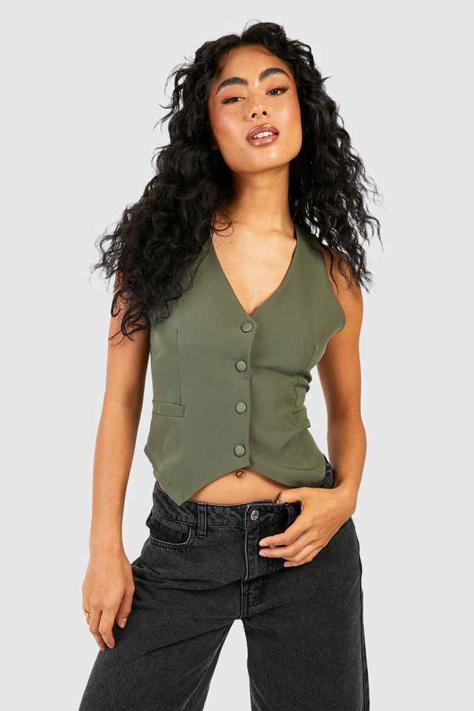 Womens Fitted Tailored Waistcoat - Green - 6, Green