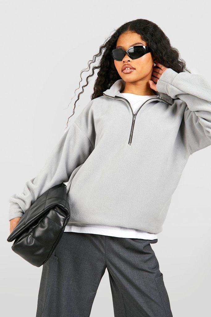 Womens Petite Fleece Half Zip Sweatshirt - Grey - S, Grey