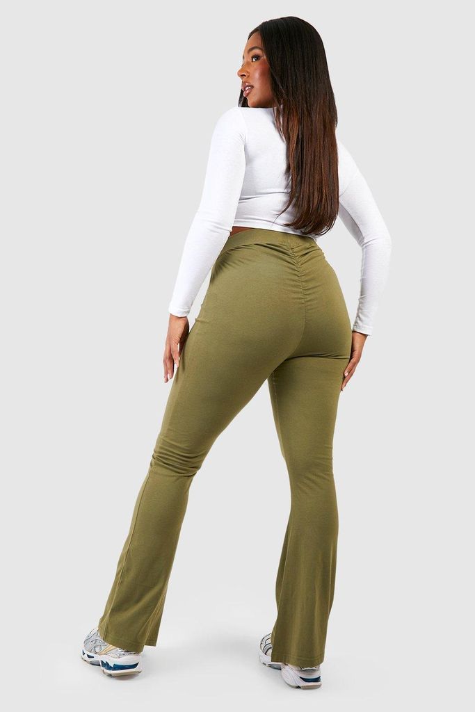 Womens Plus Cotton Jersey Ruched Booty Boosting Flares - Green - 16, Green