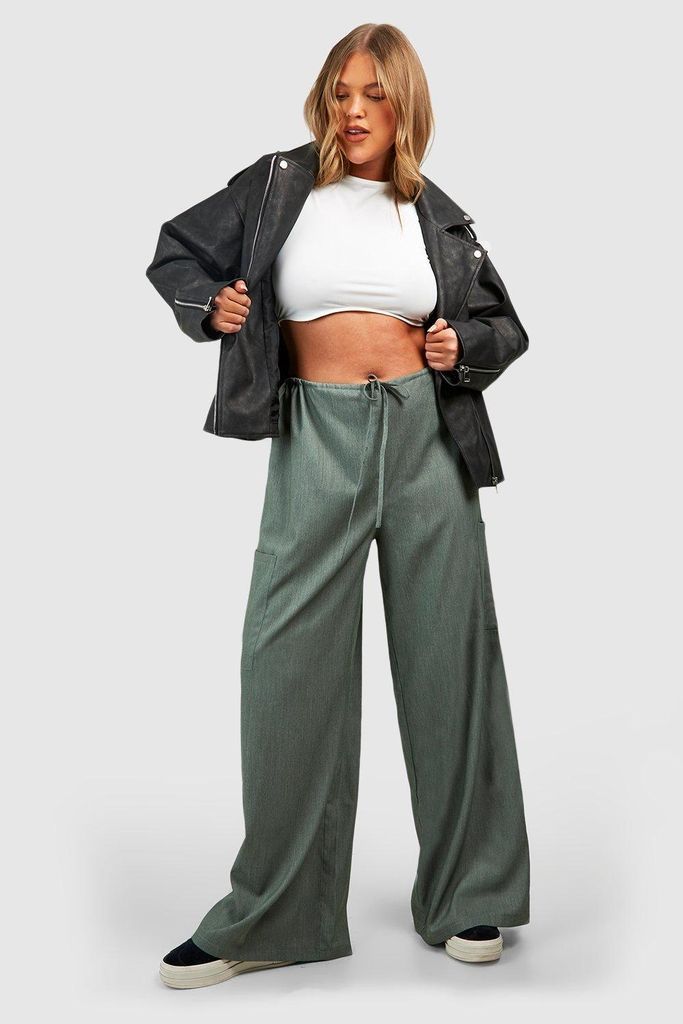 Womens Plus Woven Pocket Detail Cargo Trousers - Grey - 16, Grey