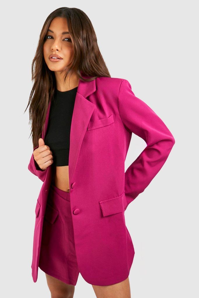 Womens Relaxed Fit Single Breasted Tailored Blazer - Pink - 6, Pink
