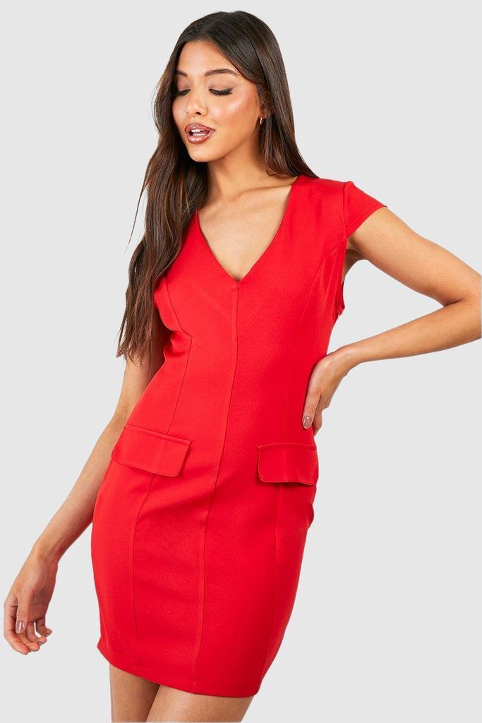 Womens Seam Detail Tailored Mini Dress - 6, Red
