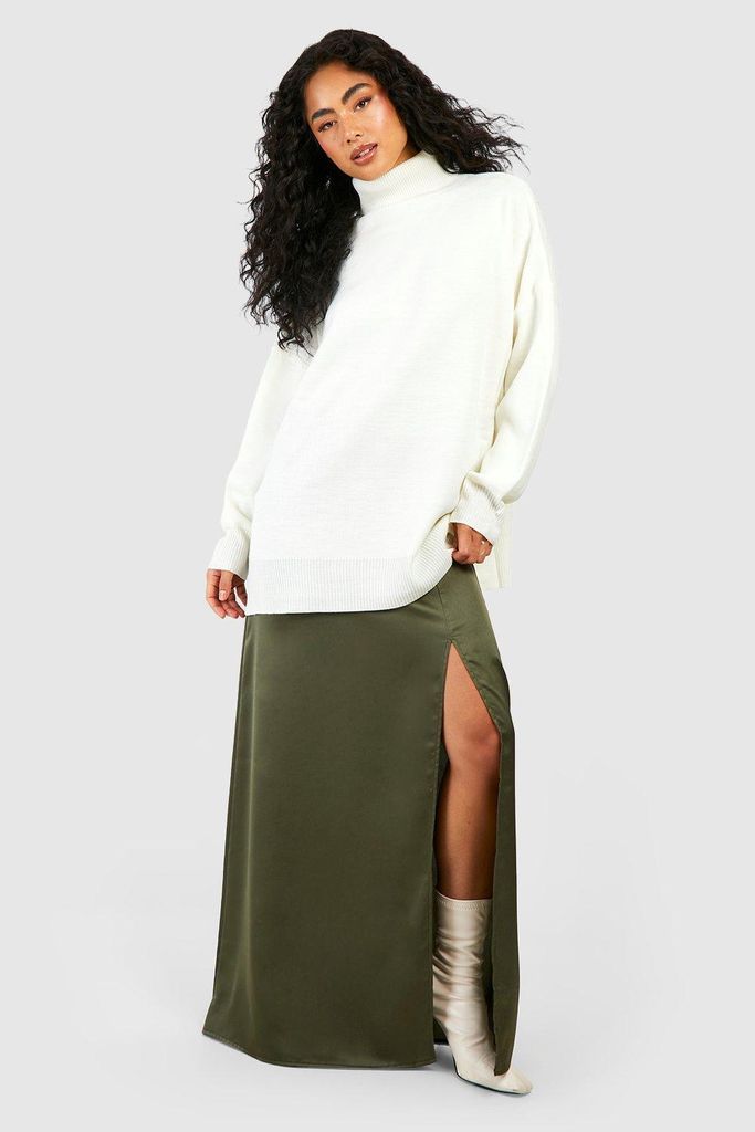 Womens Side Split Satin Maxi Skirt - Green - 6, Green