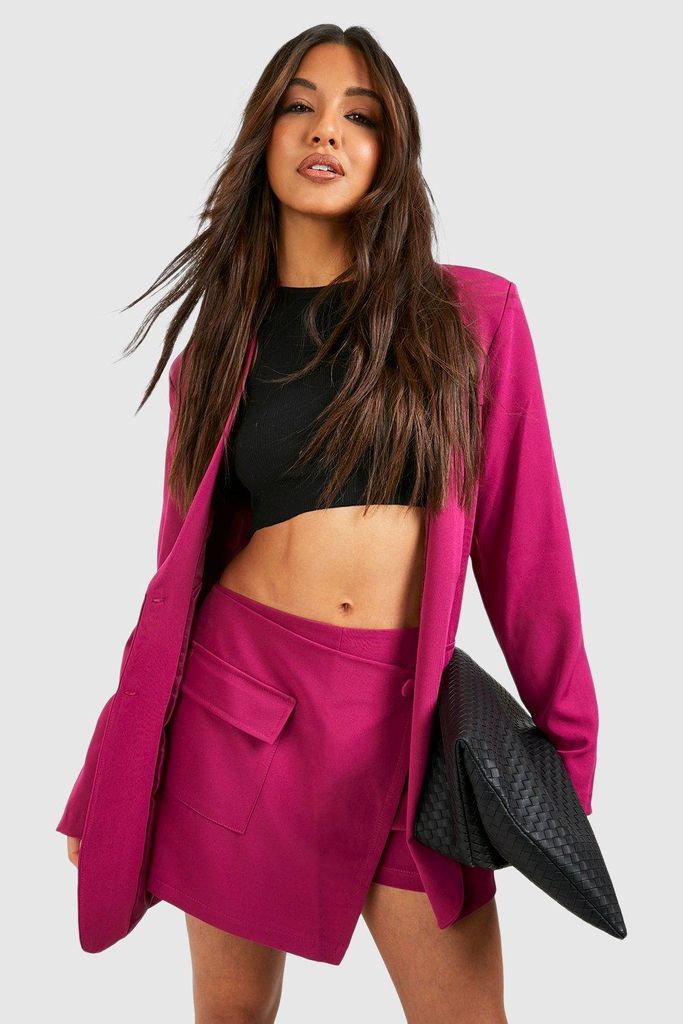 Womens Wrap Front Pocket Detail Mini Skirt - Pink - 6, Pink