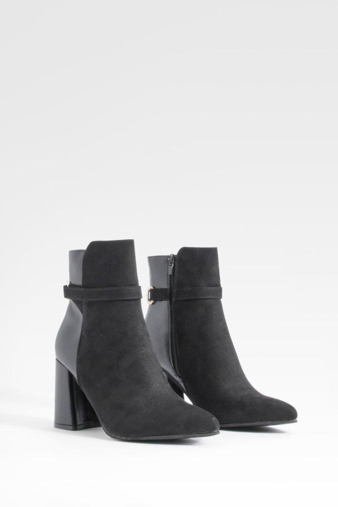 Womens Hardware Detail Block Heel Ankle Boots - Black - 3, Black