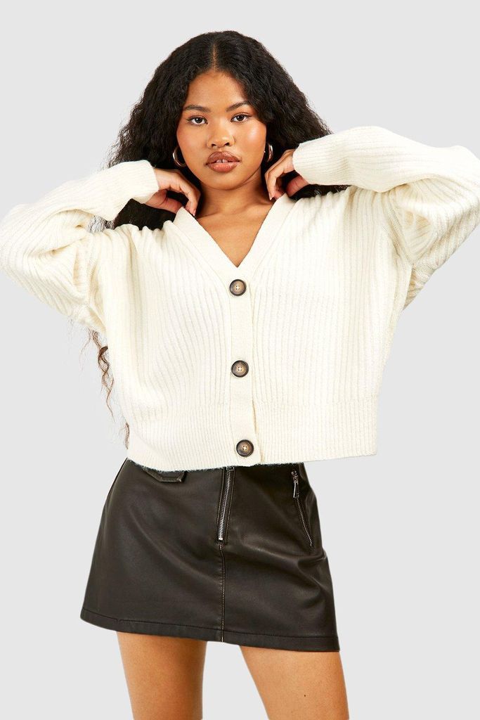 Womens Petite Cable Knit Cardigan - White - S, White