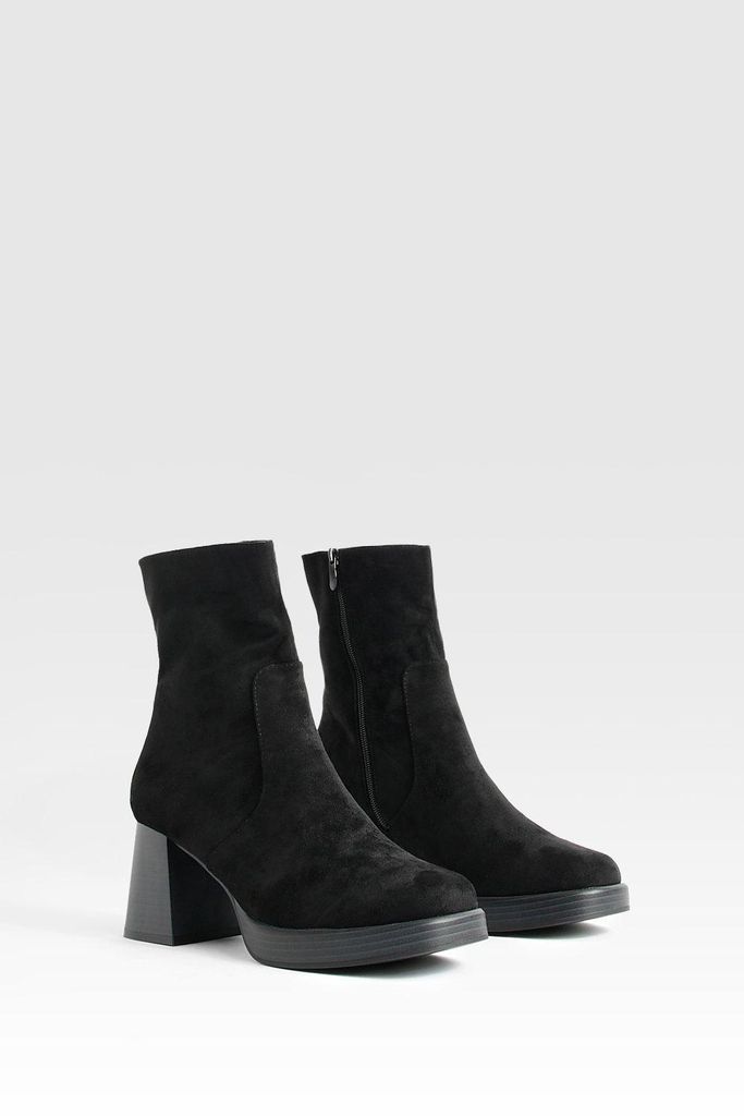 Womens Platform Block Heel Ankle Boots - Black - 3, Black