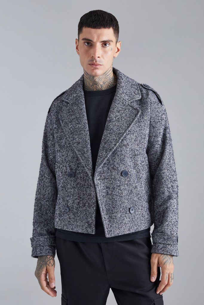 Men's Boxy Salt & Pepper Wool Look Overcoat - Grey - S, Grey