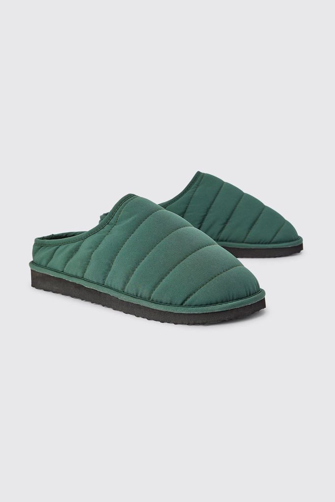 Men's Nylon Quilted Slippers - Green - S, Green