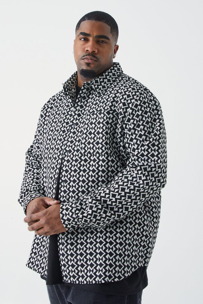 Men's Plus Longsleeve Textured Geo Overshirt - Black - Xxxl, Black