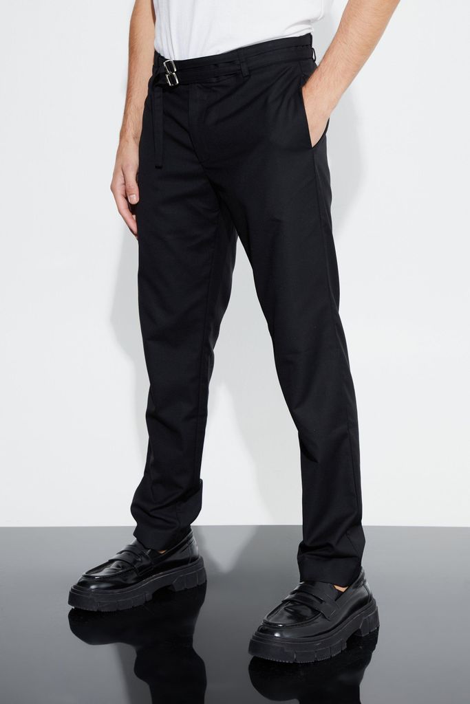 Men's Relaxed Fit Trouser With Double Belt Detail - Black - 28, Black