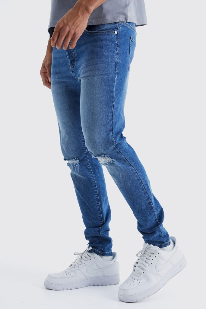 Men's Skinny Jeans With Slash Knee - Blue - 28R, Blue