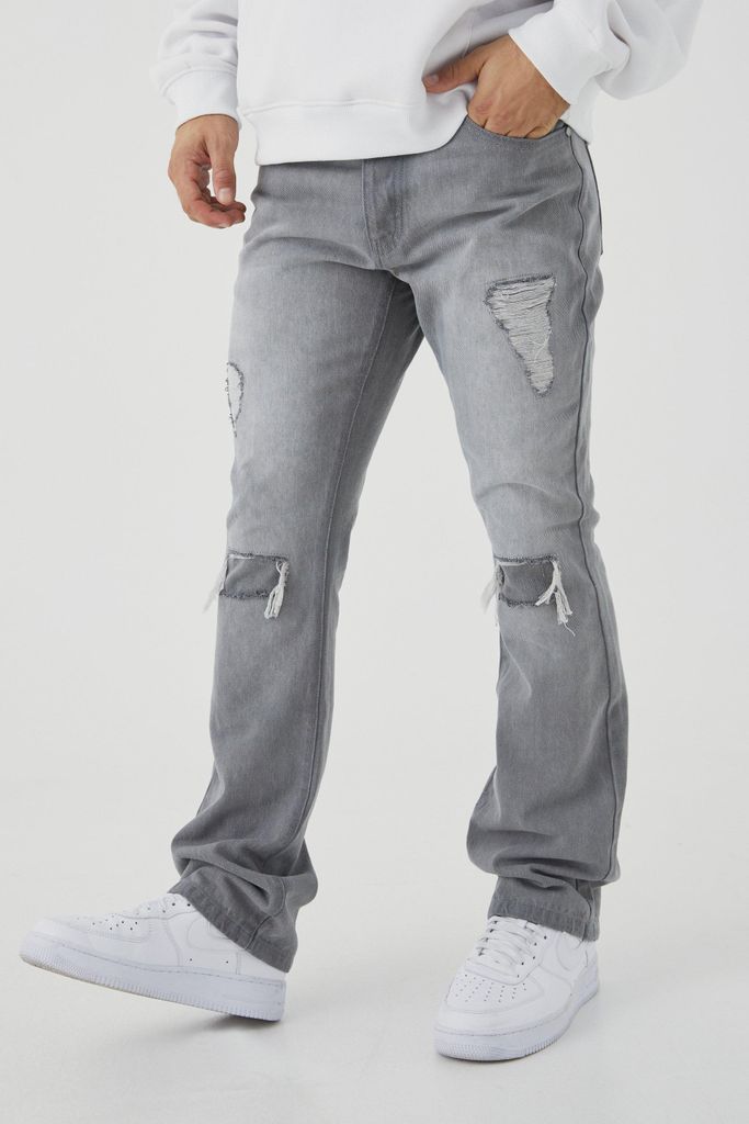 Men's Slim Flare Rip And Repair Jeans - Grey - 28, Grey