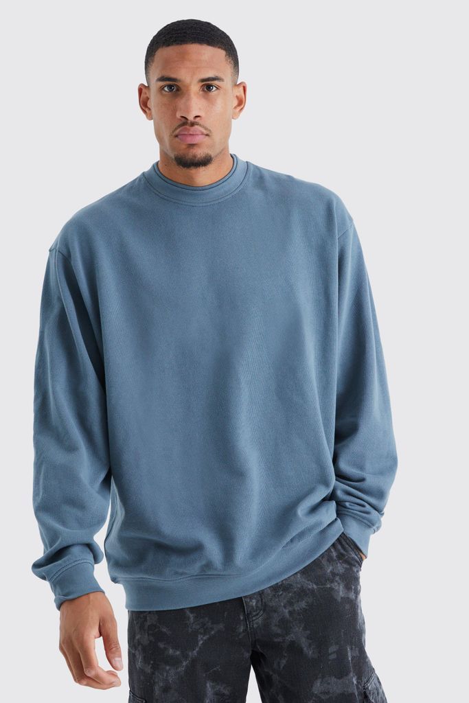 Men's Tall Oversized Heavy Double Neck Sweatshirt - Blue - S, Blue