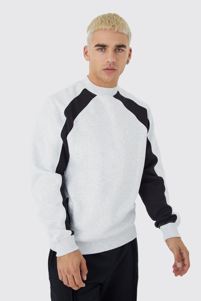Men's Zip Detail Colour Block Sweatshirt - Grey - S, Grey