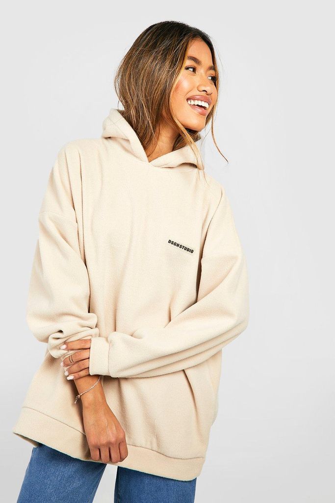 Womens Dsgn Studio Badge Polar Fleece Oversized Hoodie - Beige - S, Beige