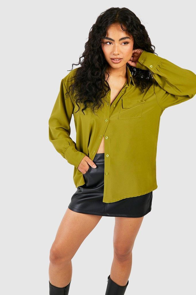 Womens Woven Pocket Detail Relaxed Fit Shirt - Green - 6, Green