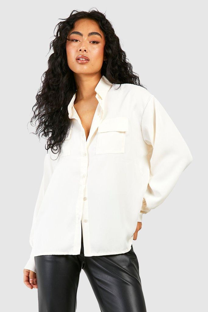Womens Woven Pocket Detail Relaxed Fit Shirt - White - 6, White