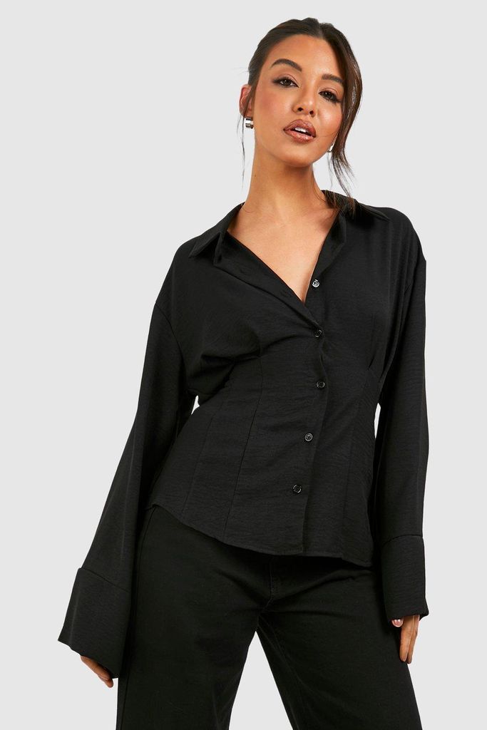 Womens Hammered Contour Seam Detail Fitted Shirt - Black - 6, Black