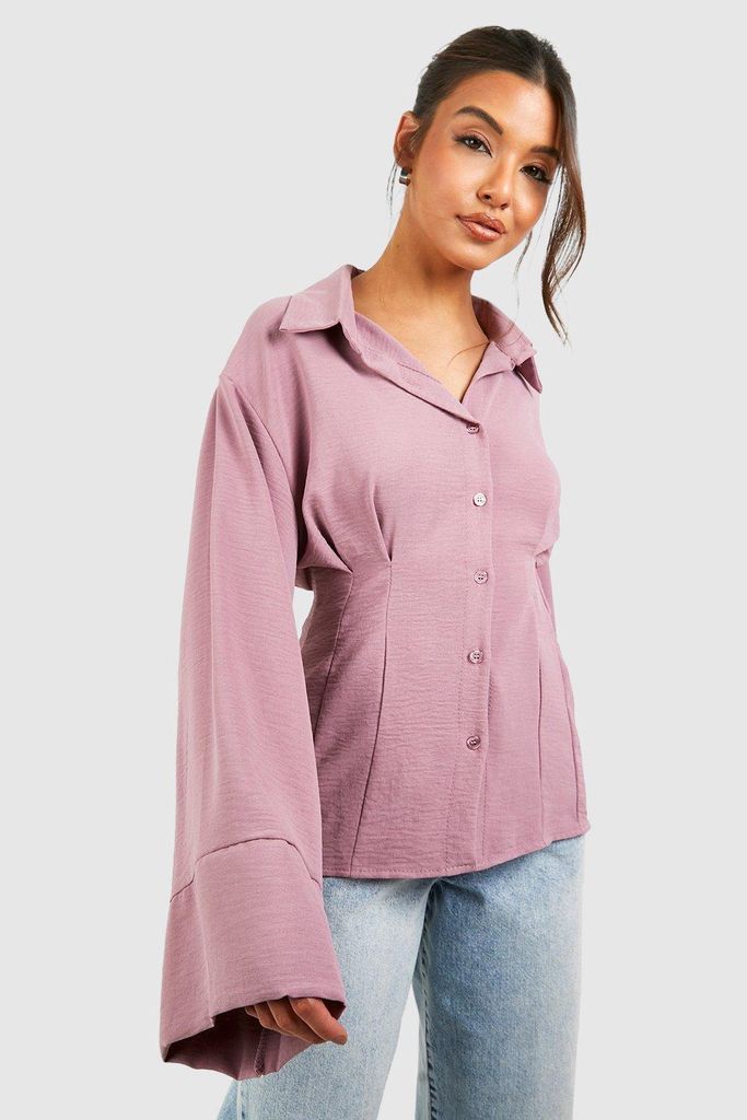 Womens Hammered Contour Seam Detail Fitted Shirt - Pink - 6, Pink