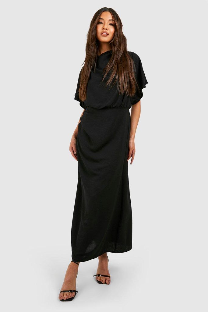 Womens Hammered Cowl Neck Ruched Side Midi Dress - Black - 6, Black
