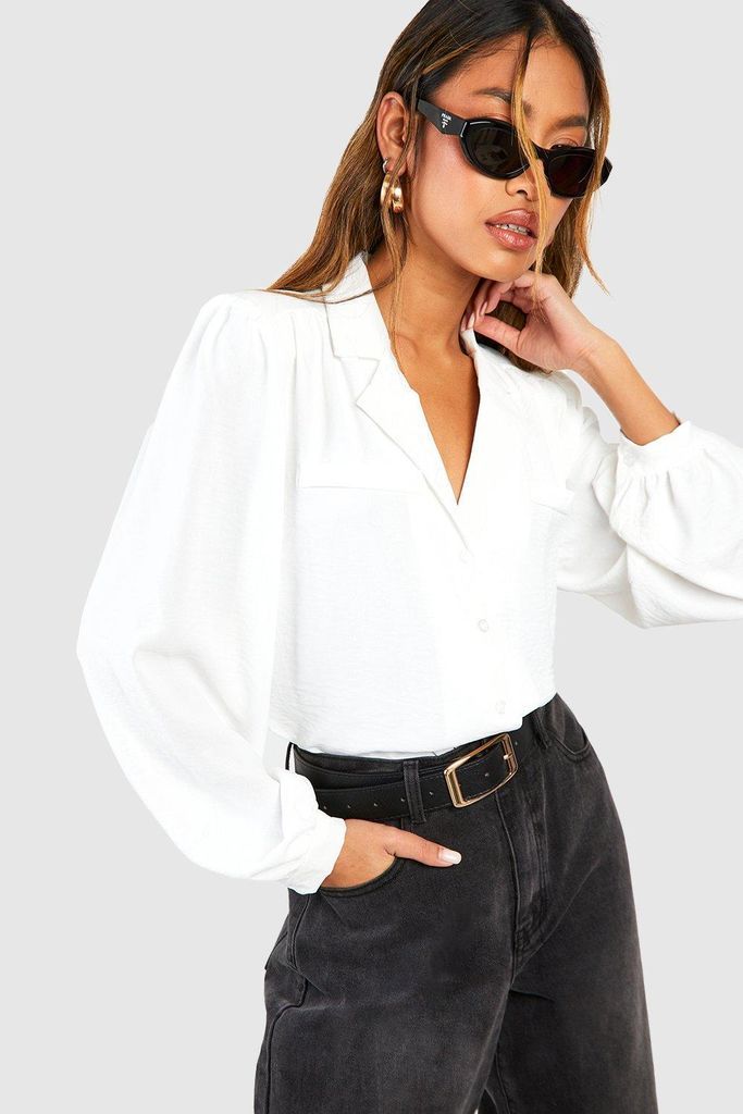 Womens Hammered Pocket Detail Fitted Shirt - White - 6, White