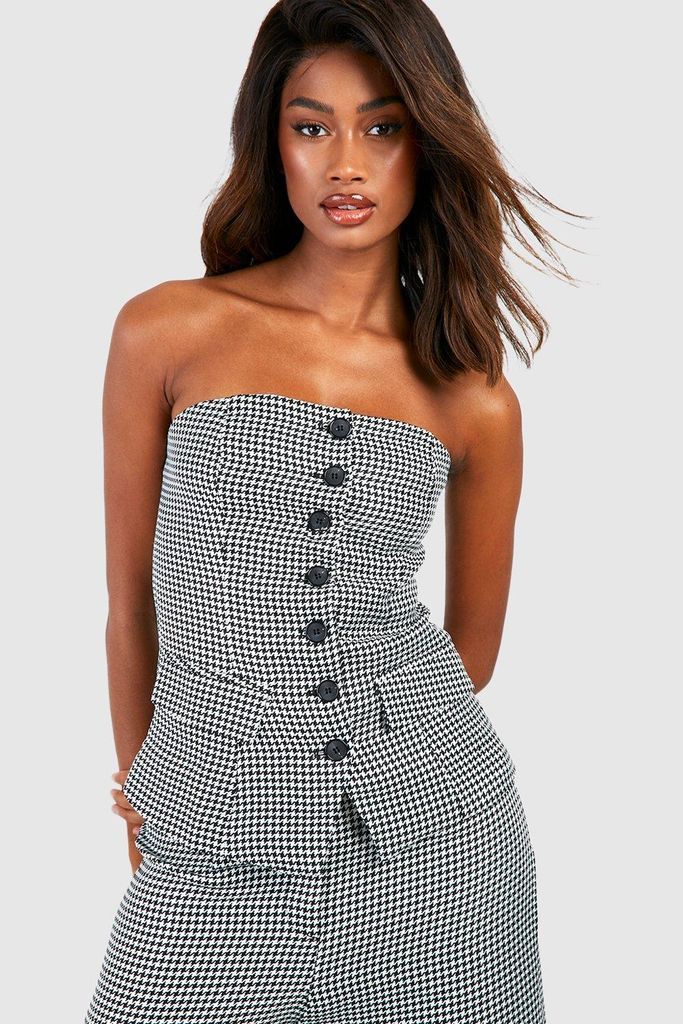 Womens Contrast Button Houndstooth Tailored Bandeau Waistcoat - Black - 6, Black