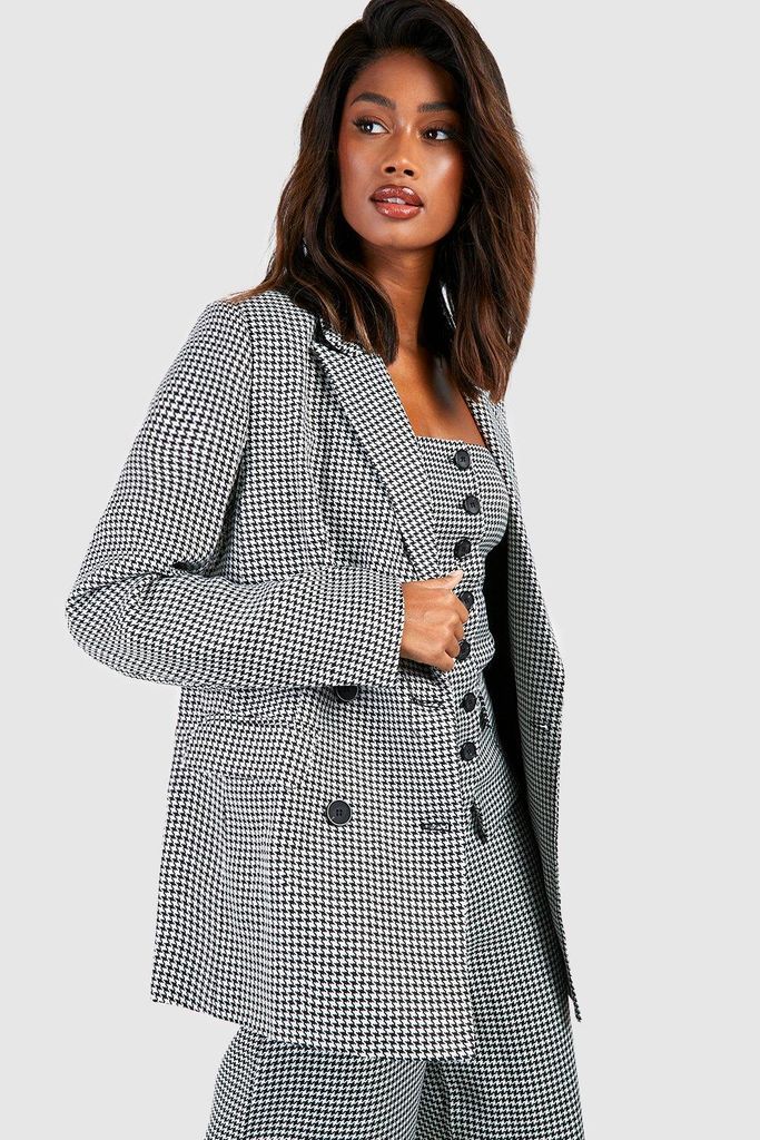 Womens Houndstooth Double Breasted Tailored Blazer - Black - 6, Black