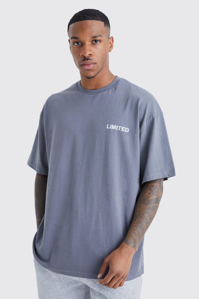 Men's Oversized Raised Limited Text T-Shirt - Grey - S, Grey