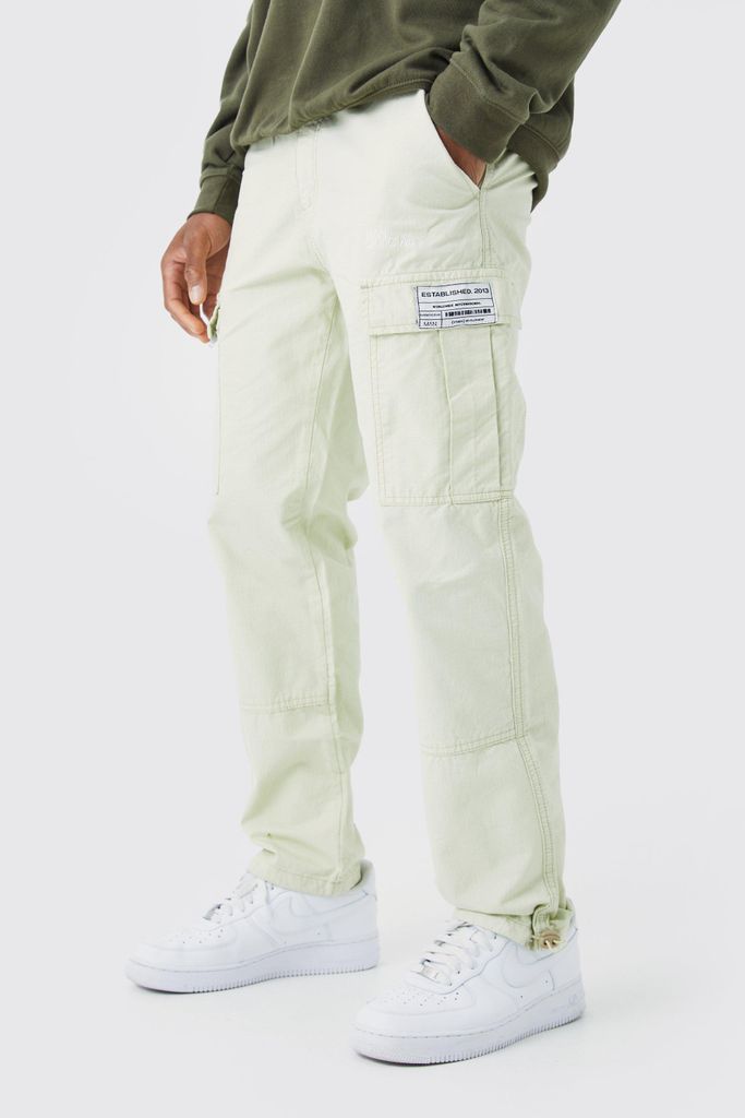 Men's Straight Leg Zip Cargo Ripstop Trouser With Woven Tab - Green - 28, Green