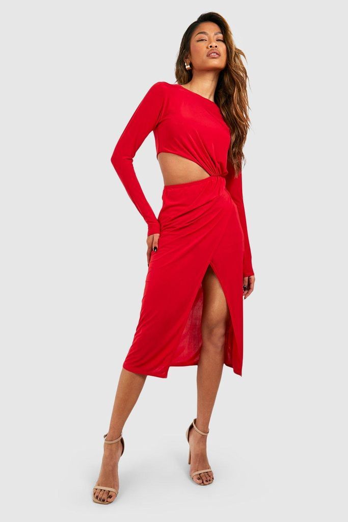 Womens Double Slinky Cut Out Midi Dress - Red - 8, Red
