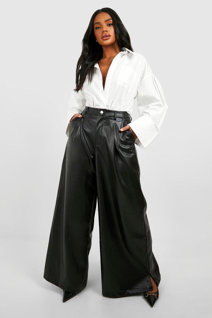 Womens Extreme Wide Leg Leather Look Trousers - Black - 6, Black